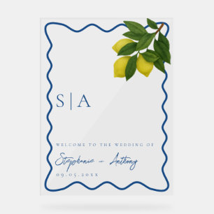 Monogrammes Citron Citrus, Bordure Blue Wave Maria