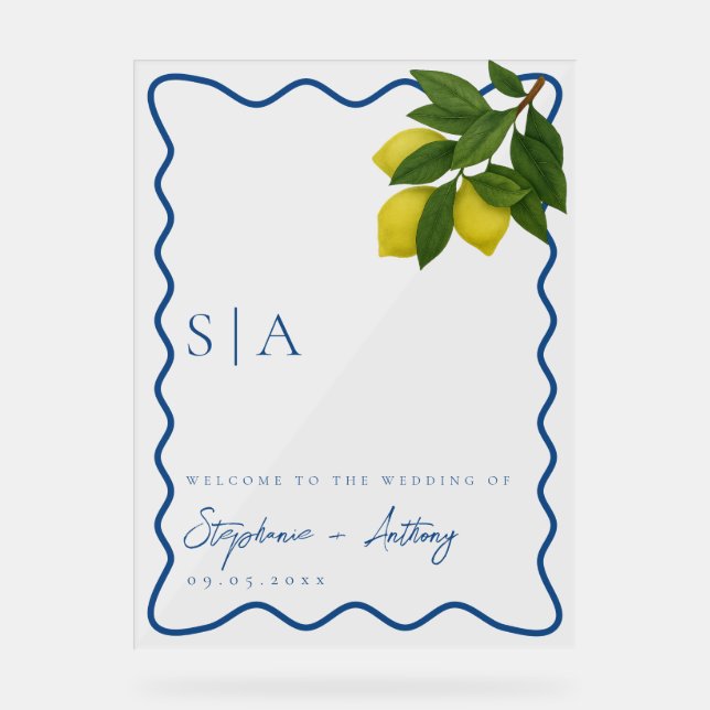 Monogrammes Citron Citrus, Bordure Blue Wave Maria (Recto)
