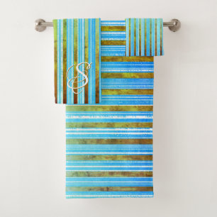 Monogrammes en rayures turquoise, verte et blanche