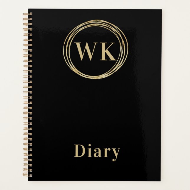 Monogrammes Initiales Noir Cercles Or Journal (Devant)