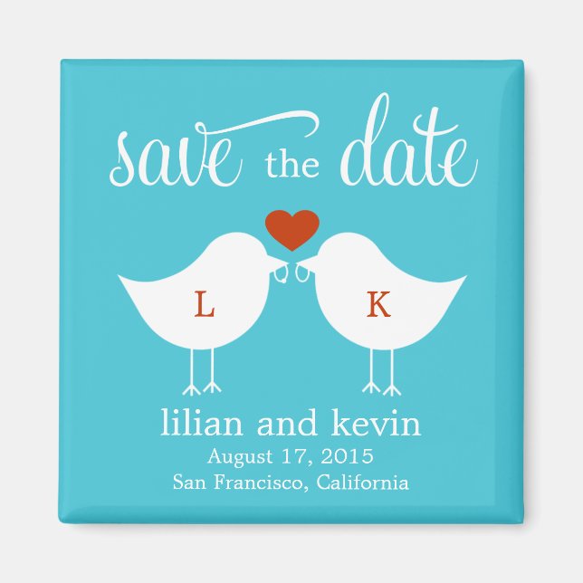 Monogrammes Oiseaux Enregistrer La Date Magnet (Devant)