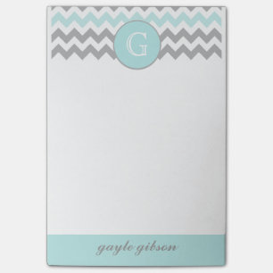 Monogrammes Post-it® de Aqua Gray Chevron