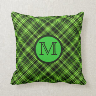 Monogrammgrünes kariertes Throw-Kissen Kissen