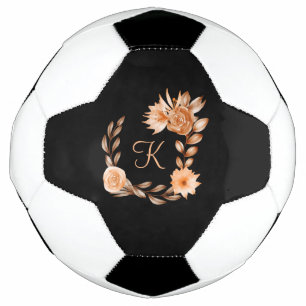 Monogrammiert Schwarz Braun und Pfirsich Blumen Fußball