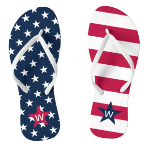 Monogrammierte 4.-Juli-Sterne-Streifen-Zehenstegsa Flip Flops