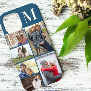 Monogrammierte 6-Foto-Collage Blau Case-Mate iPhone Hülle