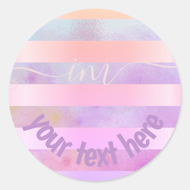 Monogrammierte Abstrakte Regenbogenstreifen in Aqu Runder Aufkleber (Vorderseite)