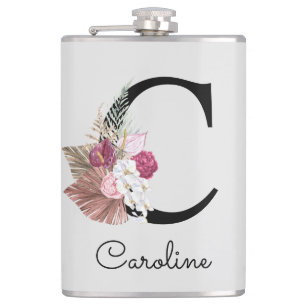 Monogrammierte Anfangsbuchstabe C Pink Boho Mädche Flachmann