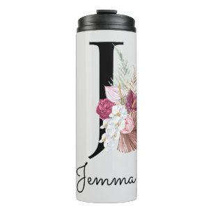 Monogrammierte Anfangsbuchstabe J Pink Boho Mädche Thermosbecher