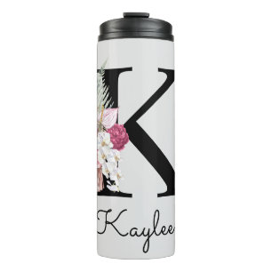 Monogrammierte Anfangsbuchstabe K Pink Boho Floral Thermosbecher