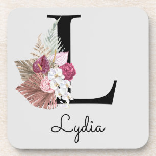 Monogrammierte Anfangsbuchstabe M Pink Boho Floral Getränkeuntersetzer