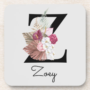 Monogrammierte Anfangsbuchstabe Z Pink Boho Floral Getränkeuntersetzer