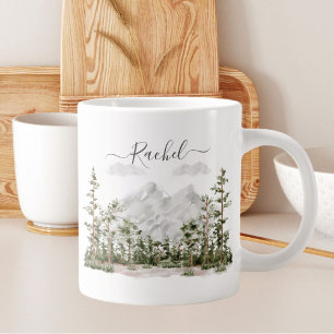 Monogrammierte Aquarell-Berg- und Waldlandschaft Jumbo-Tasse