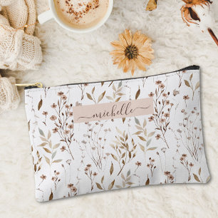Monogrammierte Aquarell-Braun-Blumen-Botanik Zubehörtasche
