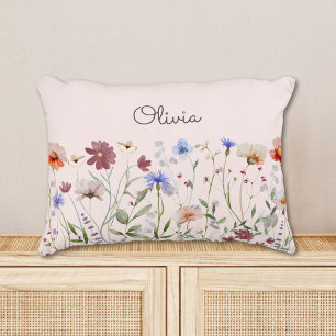 Monogrammierte Aquarell-Farbige Wildblumenwiese Dekokissen
