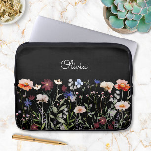 Monogrammierte Aquarell-Farbige Wildblumenwiese Laptopschutzhülle