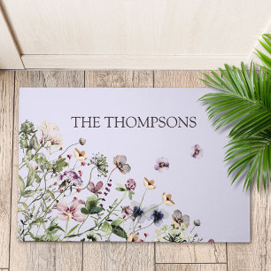 Monogrammierte Aquarell-Lila Wildblumen Fußmatte
