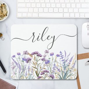 Monogrammierte Aquarell-Lila-Wildblumenwiese Mousepad