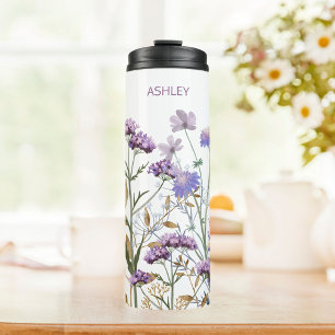 Monogrammierte Aquarell-Lila-Wildblumenwiese Thermosbecher