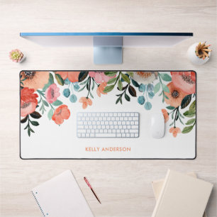 Monogrammierte Aquarell-Mädchen-Tropen-Laptop-Hüll Schreibtischunterlage