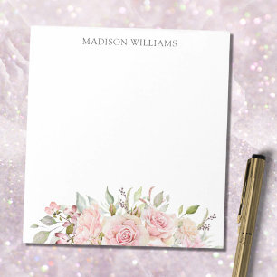 Monogrammierte Aquarell-Rosa-Rosen-Blumen Notizblock