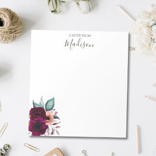 Monogrammierte Aquarell-Vintage-Boho-Lila-Blumen Notizblock