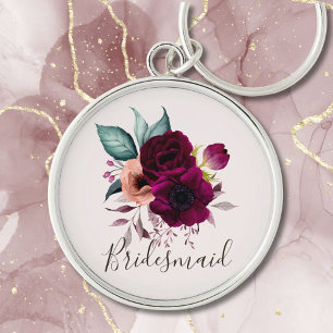 Monogrammierte Aquarell-Vintage-Boho-Lila-Blumen Schlüsselanhänger