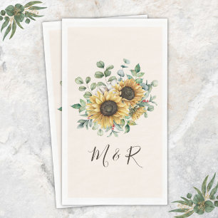Monogrammierte Aquarell-Vintage-Rustikale Sonnenbl Serviette