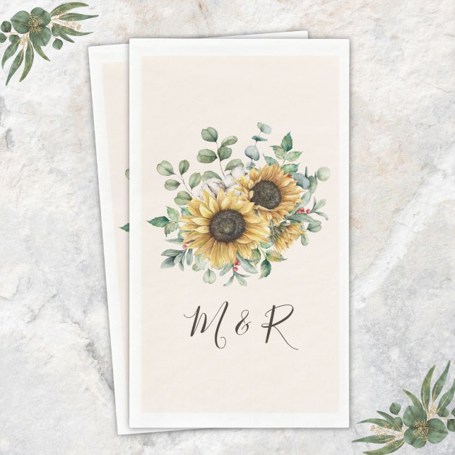 Monogrammierte Aquarell-Vintage-Rustikale Sonnenbl Serviette (Von Creator hochgeladen)