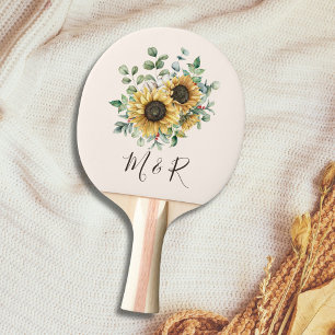 Monogrammierte Aquarell-Vintage-Sonnenblume Tischtennis Schläger