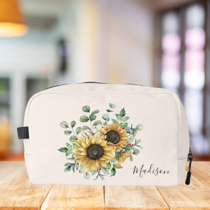 Monogrammierte Aquarell-Vintage-Sonnenblume Waschbeutel