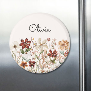 Monogrammierte Aquarell-Vintage-Wildblumen-Blumen Magnet