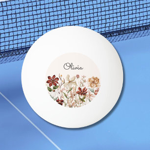Monogrammierte Aquarell-Vintage-Wildblumen-Blumen Tischtennisball