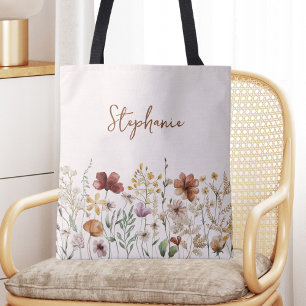 Monogrammierte Aquarell-Wildblume Hübsche Floral Tasche
