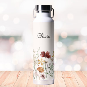 Monogrammierte Aquarell-Wildblume Hübsche Floral Trinkflasche