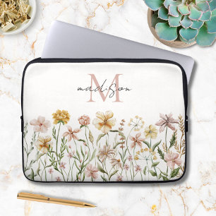 Monogrammierte Aquarell-Wildblumen-Wiesen-Blumen Laptopschutzhülle