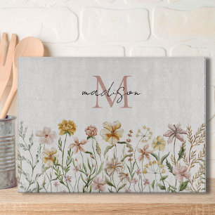 Monogrammierte Aquarell-Wildblumenwiese-Blumen Schneidebrett