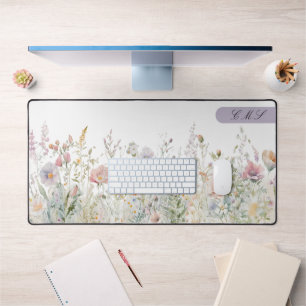 Monogrammierte Aquarellfarben-Wildblumen Schreibtischunterlage