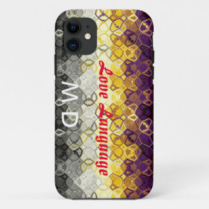 Monogrammierte Art Nouveau abstrakte fraktale schw Case-Mate iPhone Hülle