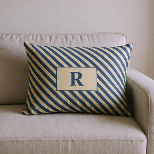 Monogrammierte Blau/Vanille-Streifen Lendenkissen