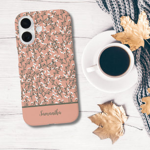 Monogrammierte Boho-Koralle Pfirsich Grün Weiß Blu iPhone 16 Pro Hülle