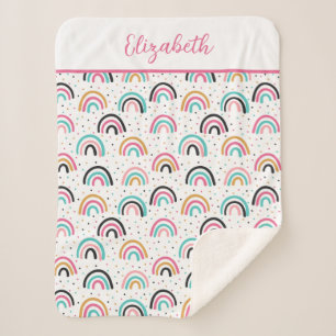 Monogrammierte Boho-Regenbogen Rosa Türkis Orange Sherpadecke