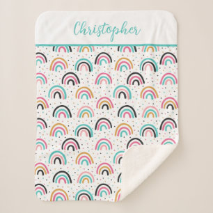 Monogrammierte Boho-Regenbögen Türkis Orange  Sherpadecke