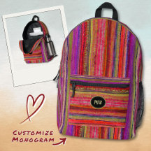 Monogrammierte Boho Vintage Rot Violette Streifen