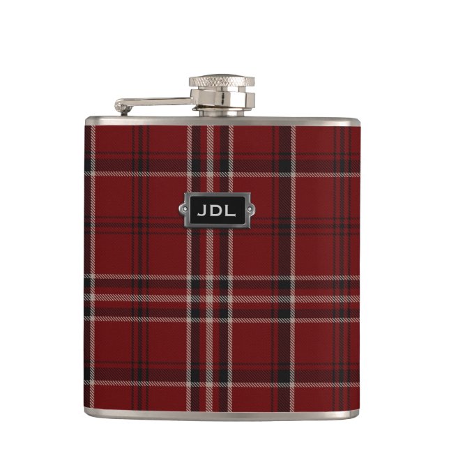 Monogrammierte Clan Lougheed Tartan Kariert Flask Flachmann (Vorderseite)