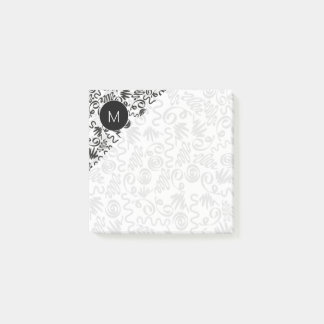 Monogrammierte Doodle-Schleifen Schwarz und Weiß Post-it Klebezettel