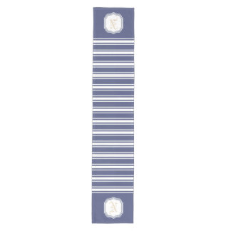 Monogrammierte doppelte Streifen | Marineblau Mittelgroßer Tischläufer