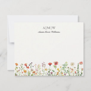 Monogrammierte elegante schicke Blumen-Notizkarte Mitteilungskarte