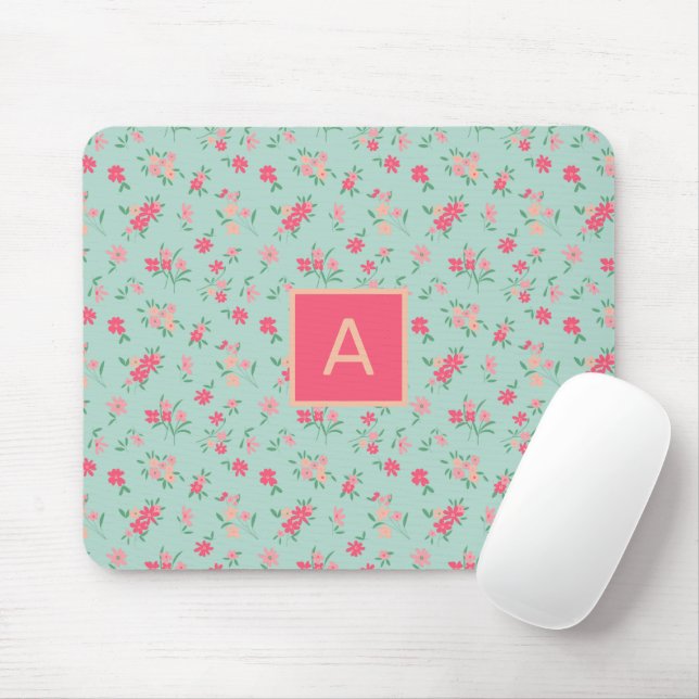 Monogrammierte farbige Rosa Tinte Blume Mousepad (Mit Mouse)