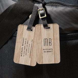 Monogrammierte Faux-Holz-Textur Gepäckanhänger